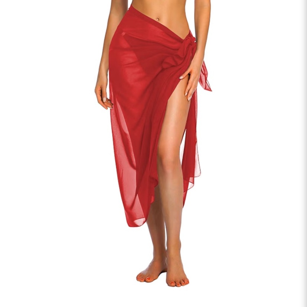 Large Sarong Wrap Scarf - Red Chiffon